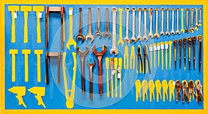 Organized tools on wall