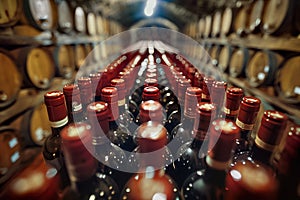 Organized wine bottle storage in cellar