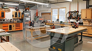 Organized Woodworking Shop With Diverse Tools