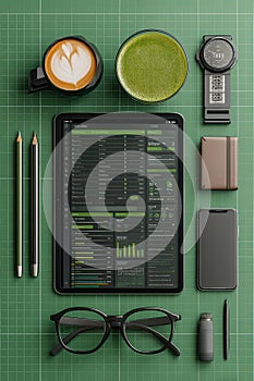 Organized workspace essentials featuring a modern AI planner and digital accessories