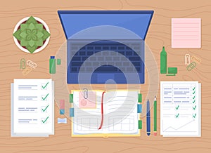 Organized workspace flat color vector illustration