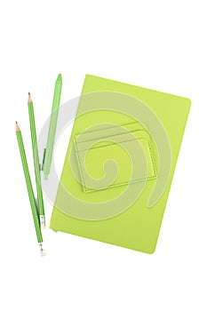 Organizer, cardholder with pen and pencils on a white background.