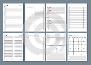 Organizer pages. Office agenda weekly template layout design goals in business diary vector