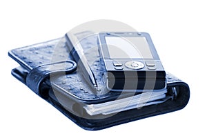 Organizer, pen and mobile phone