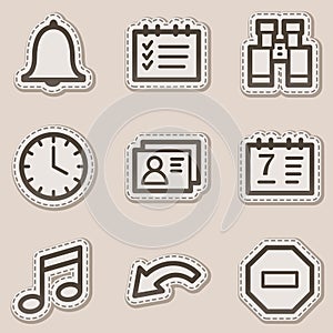 Organizer web icons, brown contour sticker series