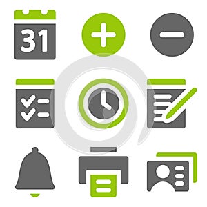 Organizer web icons, green grey solid icons