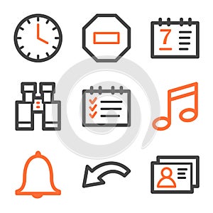 Organizer web icons, orange and gray contour