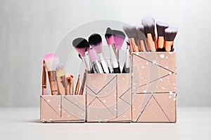 Organizers with professional makeup brushes