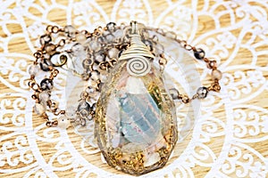 Orgonite pendant on mineral stone chain necklace