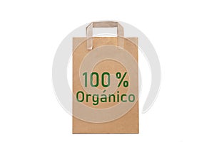 100% orgÃÂ¡nico organic word write in a paper bag photo