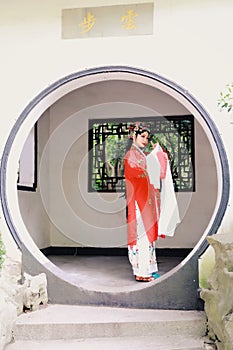 Oriental Aisa Chinese actress Peking Beijing Opera Costumes Pavilion garden China traditional drama play dress perform ancient