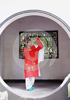 Oriental Aisa Chinese actress Peking Beijing Opera Costumes Pavilion garden China traditional drama play dress perform ancient