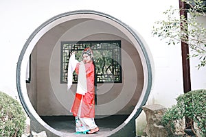 Oriental Aisa Chinese actress Peking Beijing Opera Costumes Pavilion garden China traditional drama play dress perform ancient