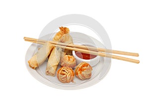 Oriental appatizers with chopsticks