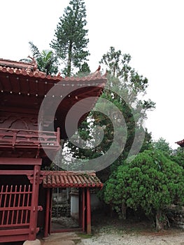Oriental architecture of Japanese Buddhist temple Nambei Shingonshu Daigozan Jomyoji.
