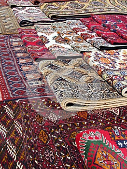 Oriental bazaar objects - bukhara rugs photo