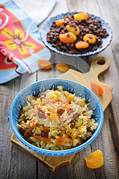 Oriental cuisine - pilaf with dried fruits