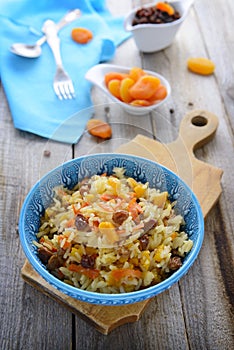 Oriental cuisine: sweet pilaf with dried fruits