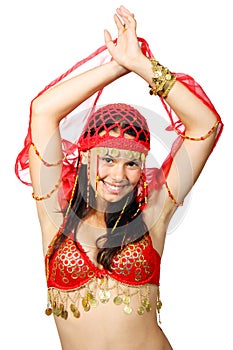 Oriental dancer in red dress