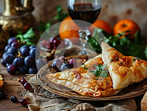 Oriental dish, oriental cuisine. Traditional Turkish pastry wrapped in phyllo. Turkish name gul boregi or gul borek. Food