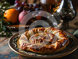 Oriental dish, oriental cuisine. Traditional Turkish pastry wrapped in phyllo. Turkish name gul boregi or gul borek. Food