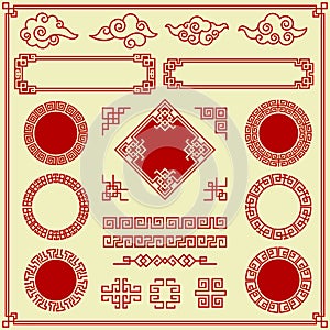 Oriental elements. Ornate clouds frames borders dividers traditional asian graphic decoration vector objects vintage