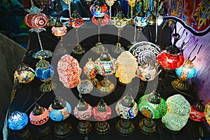 Oriental ethnic lamps handmade with multicolored glass mosaics