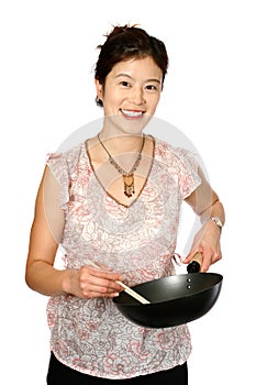 Oriental female with wok