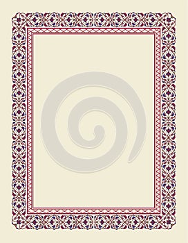 Oriental floral ornament. arabesque template for frame, card, border. Vector pattern with place for your text, photo or mirror.