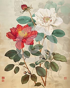 Oriental flower paintings and Korean