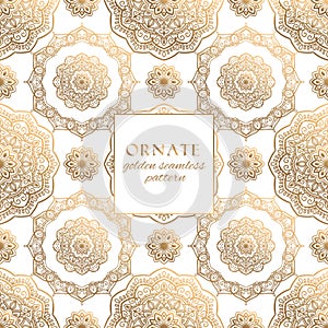 Oriental gold and white ornate vector seamless pattern