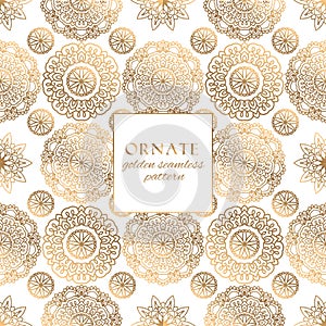 Oriental gold and white ornate vector seamless pattern