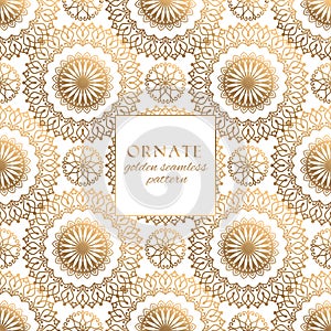 Oriental gold and white ornate vector seamless pattern