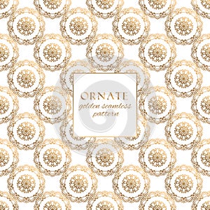 Oriental gold and white ornate vector seamless pattern