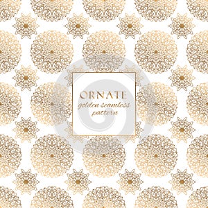 Oriental gold and white ornate vector seamless pattern