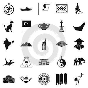 Oriental icons set, simple style