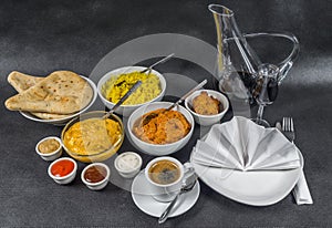 Oriental Indian set, chicken korma, chicken tikka masala, pilau