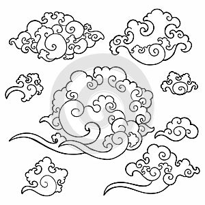 Oriental Japanese or Chinese cloud ornament doodle drawing collection set