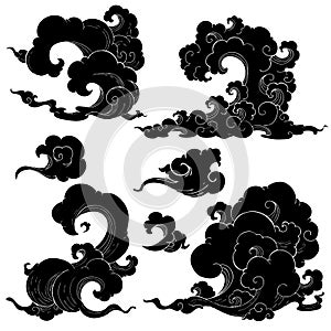 Oriental  Japanese, Chinese, Thailand cloud with vertical shape  set