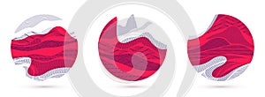 Oriental Japanese style vector abstract illustrations set in red color in a shape of circle, backgrounds in Asian traditional