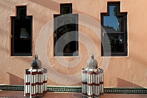 Oriental lanterns in front of a house in Marrakech, Marrakesh, Morocco