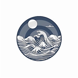 Oriental Minimalism: A Sophisticated Woodblock Of A Great Wave With Moon