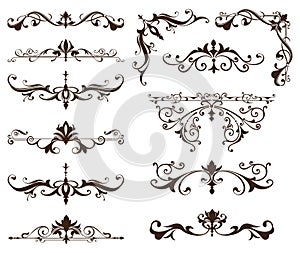 Oriental ornaments borders decorative elements with corners curls Arab and Indian patterns and frame