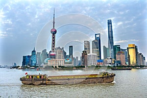 Oriental Pearl TV Tower Pudong Bund Huangpu River Shanghai China