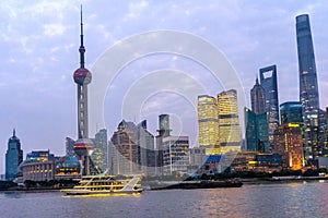 Oriental Pearl TV Tower Pudong Bund Huangpu River Shanghai China