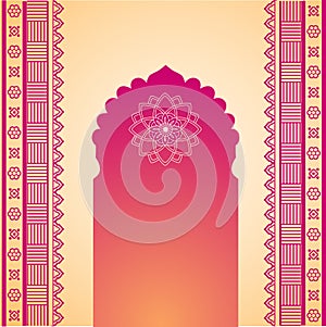 Oriental pink and cream henna temple gate background