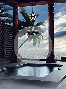 Oriental pool with a hanging lamp