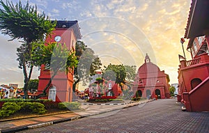 The oriental red building in Melaka, Malacca, Malaysia. Soft foc