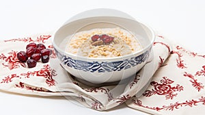 Oriental Red And White Oatmeal Bowl With Cranberries