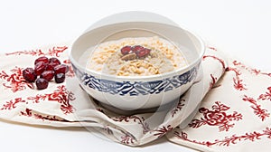 Oriental Red And White Oatmeal Bowl With Cranberries photo